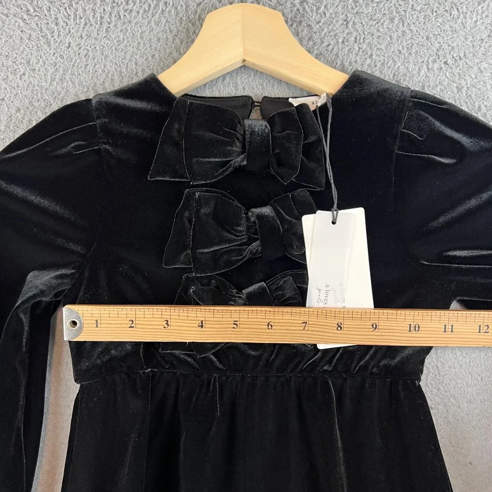 A Loves A Girls Black Velvet Bow Front Long Sleeve Dress Kids Size 5 NWT